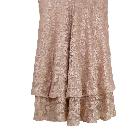 Emerald Sundae Pink Lace Sparkly Spaghetti Strap V-Neck Mini Dress Medium - Picture 4 of 9